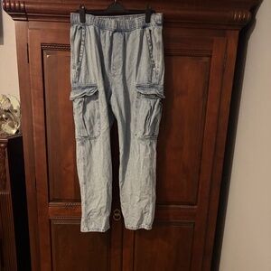 HM Large mens lightwash cargo elastic waist jeans